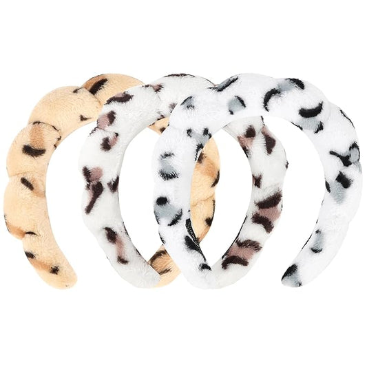 3 Pack Terry Cloth Headbands - Puffy Hair Bands for Skincare, Makeup, and Face Washing with Sponge