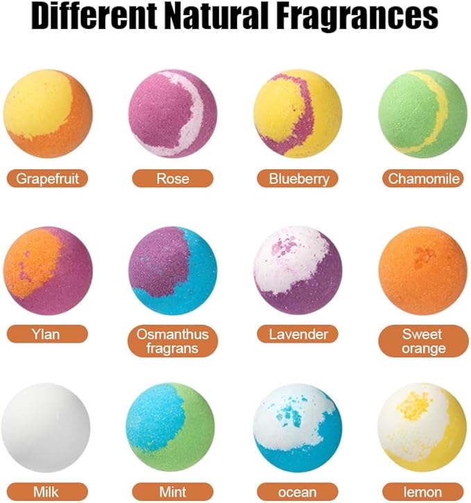 12 Pcs Bath Bombs for Women,Refreshing Relaxing Scents Lush Foam Womens Bath Balls for Moisturizing,Relaxing Mood,Smoothing and Soften Skin,Handmade Shower Bombs Gifts for Her Him,2 Oz/pcs