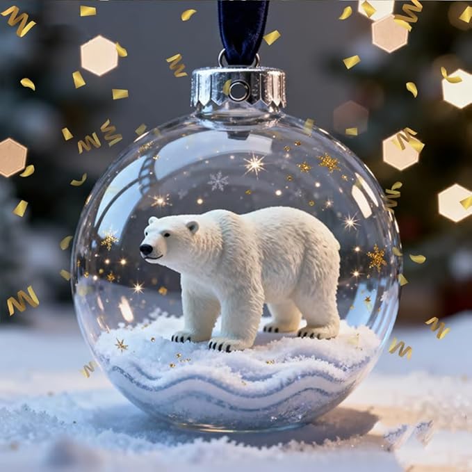 2026 Wildlife Wonders Collection Crystal Glass Ornament, Vivid 3D Animal Christmas Decoration, Clear Plastic Xmas Balls, Luxury Winter Tree Decor Sparkling Star Accents,Holiday Ornaments(Polar Bear)