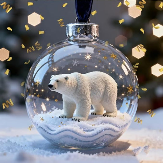 2026 Wildlife Wonders Collection Crystal Glass Ornament, Vivid 3D Animal Christmas Decoration, Clear Plastic Xmas Balls, Luxury Winter Tree Decor Sparkling Star Accents,Holiday Ornaments(Polar Bear)