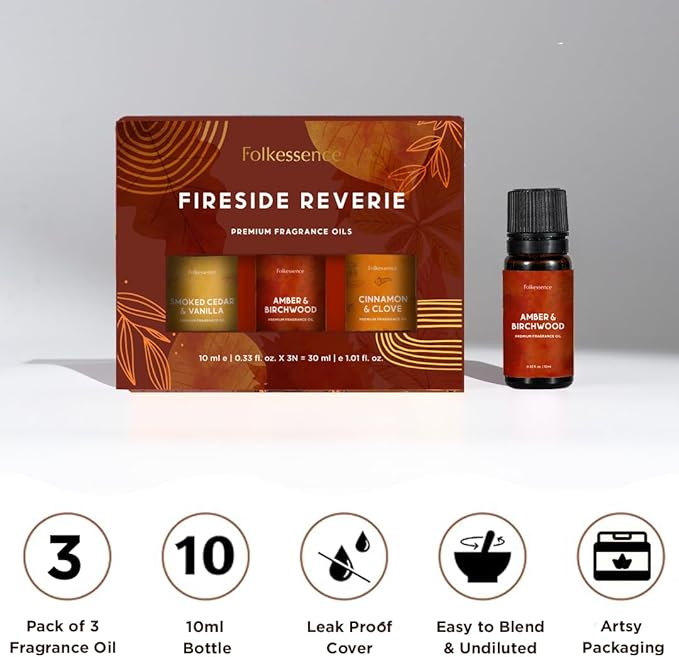 Folkulture Essential Oils for Home | Set of 3 (0.34 fl oz x 3) Fall Essential Oil or Diffuser Oils for Relaxation | Cedar, Cinnamon or Fall Scents | Vanilla Essential Oil for Fall Essentials