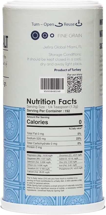 8.8oz Bodrum Co. Natural Spring Salt Shaker - Rare Unrefined Mineral, Microplastic-Free, 84 Essential Minerals, Low Sodium, Kosher Certified, Pure and Clean for Cooking & Table Use
