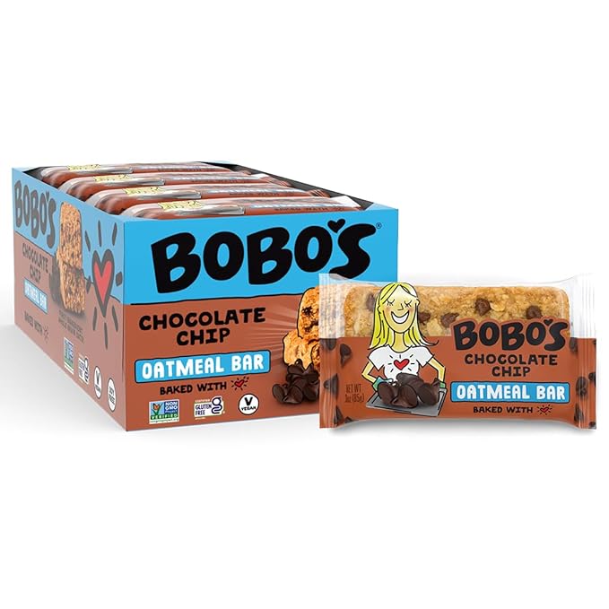 Bobo's Oatmeal Bars, Chocolate Chip, Gluten Free Vegan Whole Grain Oat Bars, Pack of 12