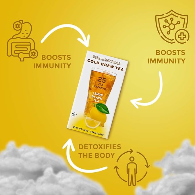 Life Plus Style Gourmet TEA CENTRAL Lemon Black Tea with Organic Ceylon Black Tea Lemon Unsweetened Iced Tea Refreshing Tea Beverages Natural Flavored Cold Brew Everyday Wellness Iced Drink 25 Tea Bags