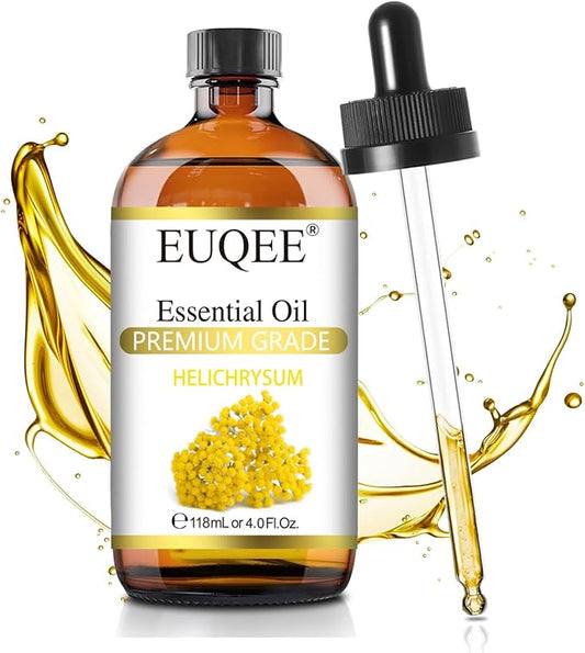 EUQEE Helichrysum Essential Oil 4 oz/118 ml Large Bottle Premium Helichrysum Oil with Glass Dropper - Great for Diffusers, Humidifier, Candle & Soap Making