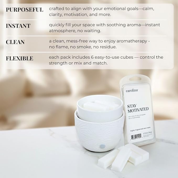 Carolina Stay Motivated Scented Wellness Wax Melts, Wax Melt Warmer Cubes, Long Lasting Scented Wax Warmer Cubes, 4 Pack, 6 Cubes Each - Made in The USA