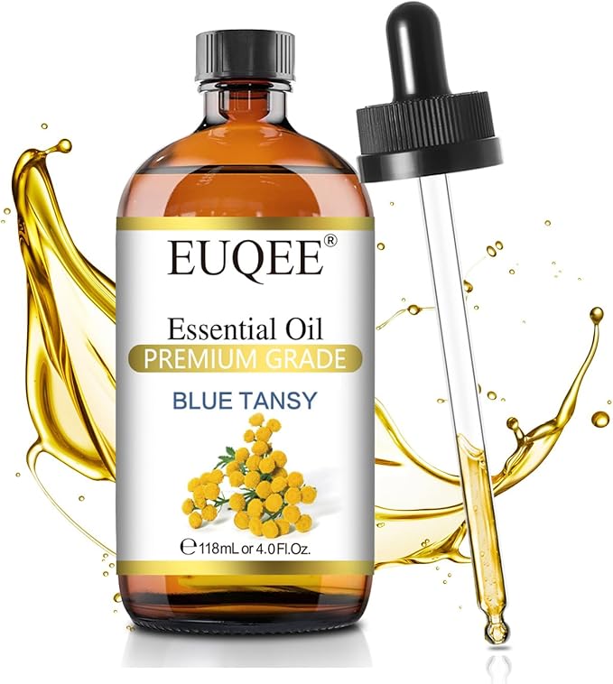 EUQEE Blue Tansy Essential Oil 118mL/4oz Pure Blue Tansy Oil Premium Essential Oil for Diffuser, Soap Making, Skin Care with Glass Dropper