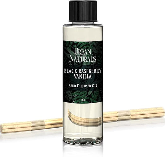 Urban Naturals Reed Diffuser Oil Refill, Black Raspberry Vanilla Oil for Diffuser with Orchid, Amber, Sandalwood, 4 oz + Free Reed Sticks, Made in The USA