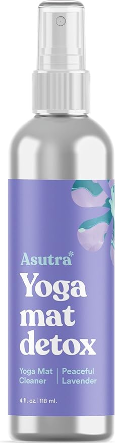 ASUTRA Yoga Mat Cleaner Spray (Peaceful Lavender - Aluminum Bottle), 4 fl oz - No Slippery Residue, Organic Essential Oils, Deep-Cleansing for Fitness Gear & Gym Equipment, Microfiber Towel Included