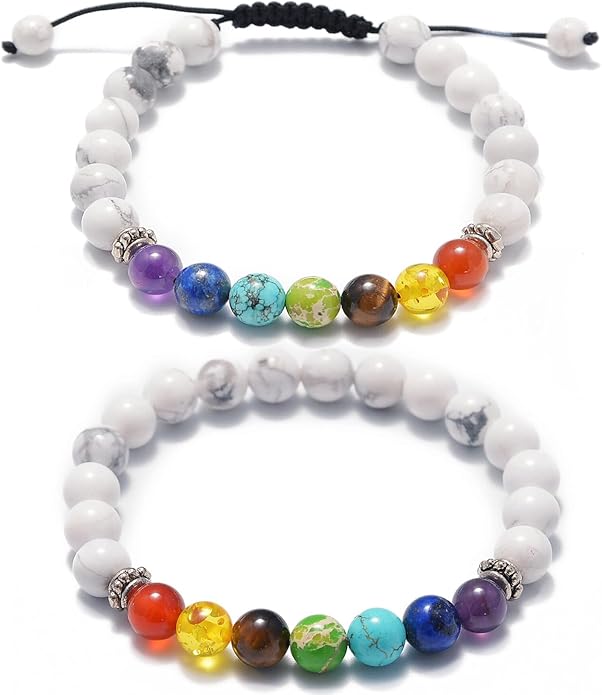 AD Beads 2Pcs His & Hers Distance Beads Bracelets Elastic Natural Stone Yoga Bracelet