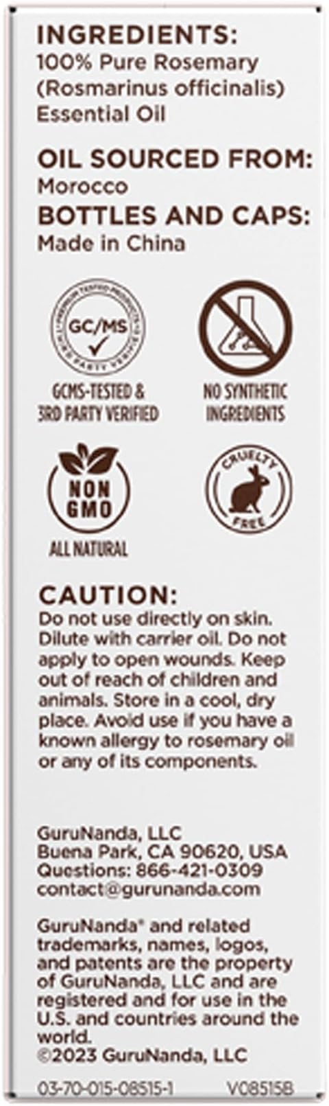 GuruNanda Rosemary Essential Oil, 100% Pure, Natural and Undiluted Diffuser Oil for Aromatherapy, Massages & DIY Recipies, Promotes Sense of Clarity & Supports Supple Hair (0.5 fl Oz)