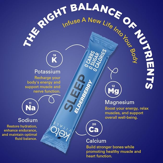 Keto Vitals Electrolytes Powder Packets with Energy, Immunity, Sleep Added Benefits | Boost Energy, Strengthen Immunity, Enhance Sleep | Zero Sugar, Zero Carb, Zero Calorie