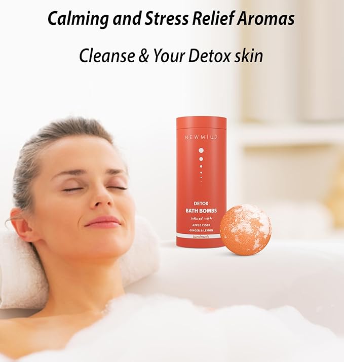 Natural Detox Bubble Bath Bombs Apple Cider Ginger Lemon Essential Oils Cleanse Hydrate Skin Extra Large Handmade Relaxing Spa Gift for Women Men