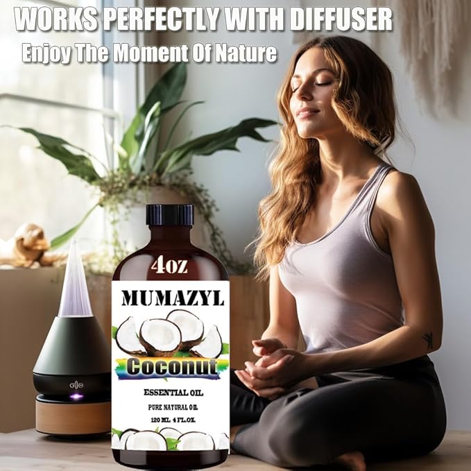 Coconut Essential Oil, Coconut Oil 4 Fl Oz 120ML for Diffuser Humidifier Yoga Cleaning DIY Candle Soap Making Essential Oils
