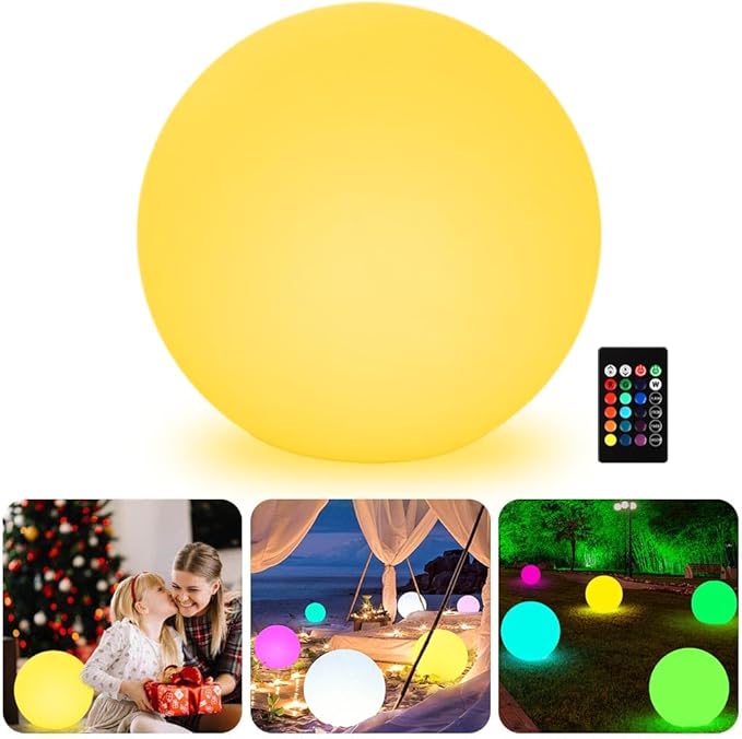 16-inch LED Globe Orb Light, Rechargeable Glowing Ball Light w/Remote, Dimmable RGB Color Changing Glowing Orb for Kid Adult, Waterproof Light Up Ball Night Light Mood Lamp for Home Garden Patio Party