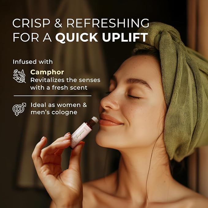 Gya Labs Camphor Essential Oil Roll On - 0.34 Fl Oz - Travel Size Roller for Camping, Skin, Aromatherapy Relief, Convenience