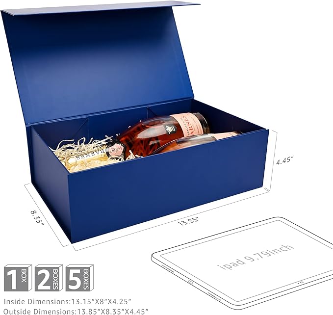 LIFELUM Gift Boxes 5 Pack 13.85 x 8.35 x 4.45 inch, Large Gift Box for Presents with Ribbon,Card,Shredded Paper Filler