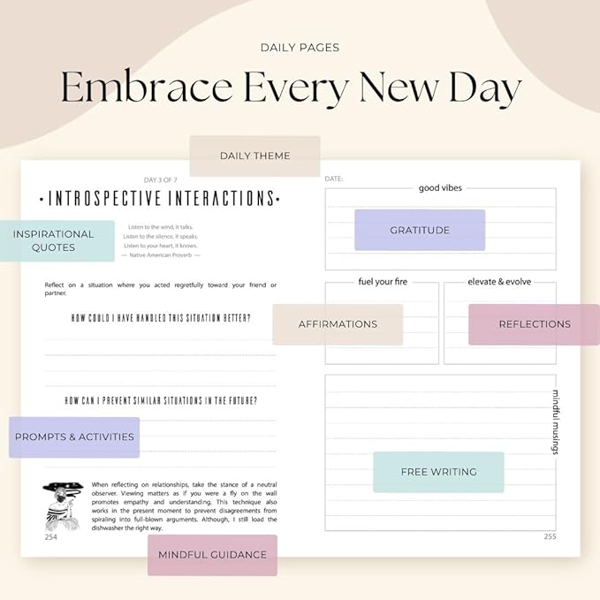 Her Vibe Journal | 13-Week Guided Mindfulness Journal for Women | Fresh Daily Prompts, Activities & Inspiration | Elegant Design & Illustrations | Nurture Self-Love & Wellness | A5 | Gift Box Included