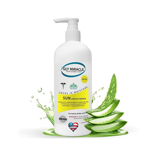 GLY MIRACLE SUN SPF30 Sunscreen Moisturizer: Hydrate and Protect Dry, Cracked Skin with Broad Spectrum UV Block - 16 oz Apricot Breeze