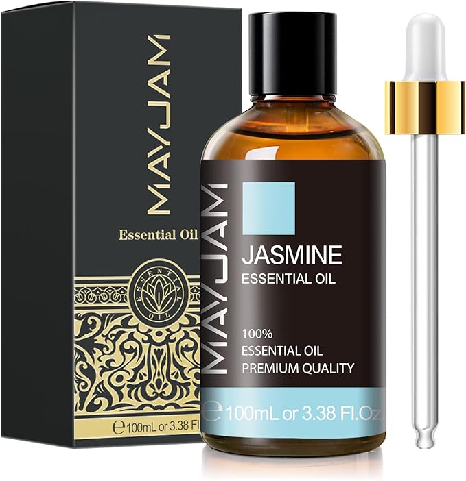 Jasmine Essential Oil with Glass Dropper, MAYJAM Pure Essential Oils for Diffusers for Home, Jasmine Oil for Soap Making, Candle Making, 3.38FL.OZ