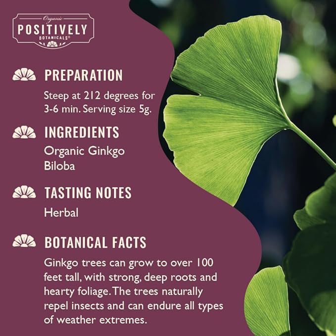 Organic Positively Botanicals Company, Ginkgo Biloba, Herbal Tea Loose Leaf Botanical, 4 Ounce