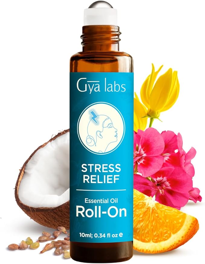 Gya Labs Stress Relief Essential Oil Roll On - 0.34 Fl Oz - Travel Size Roller for Camping, Skin, Aromatherapy Relief, Convenience