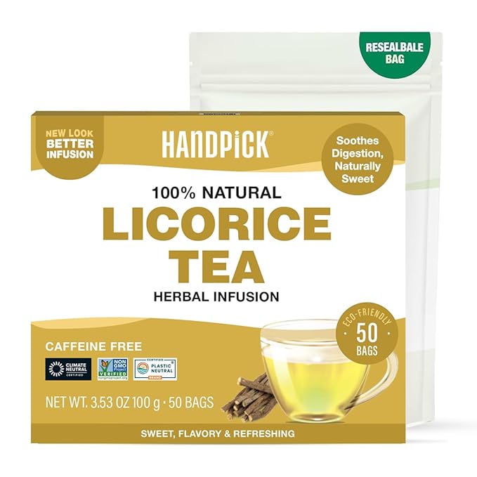 HANDPICK, Licorice Root Tea Bags (50 Count, 2g/tea bag) Licorice Tea | Non-GMO, Caffeine Free | Goodness of Cinnamon, Blackpepper, Clove, Cardamom & Ginger