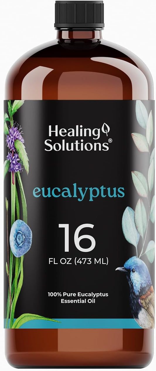 Healing Solutions Eucalyptus Essential Oil - 16oz Pure Bulk Bottle for Diffusers, Home Care, Candles, Aromatherapy - Fragrance Oil Spray