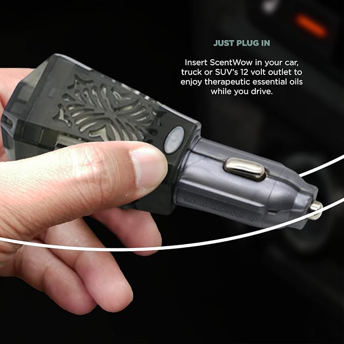 Belle Aroma ScentWow Aromatherapy - Peppermint Oil Car Diffuser for Essential Oils – Portable 12V Plug-In Mini Diffuser – Compact Travel Humidifier for Cars, Trucks & Small Spaces – Gray & Silver