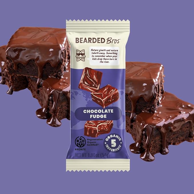 Bearded Brothers, Organic Vegan Protein Energy Bars, Chocolate Fudge (10 Pack) - Gluten Free, Paleo, Fiber, Whole 30, Non GMO Low Glycemic Snacks