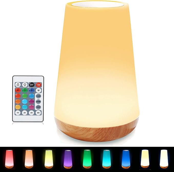 LED Night Light Touch Lamp Bedside Table Lamp for Kids Bedroom Rechargeable Dimmable with Remote Control Warm White Light RGB Color Changing