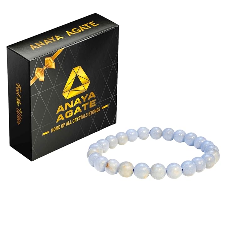 Genuine Angelite Bracelet – Healing Crystal Bracelet for Women and Men – 8mm Round Beaded Bracelet for Spiritual Healing, Positive Energy – Elastic Adjustable Size Gemstone Bead Bracelet