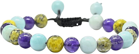 Natural Healing Crystal Bracelet for Women - Mens Bracelet Energy Balancing Gemstones Set - Adjustable Stone Bead Bracelet for Men and Women - Chakra Crystal Therapy Accessory, Meditation