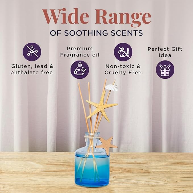 Folkulture Reed Diffusers for Home, 5 oz | Bathroom Decor, Beach Scent Diffuser Oil with Sticks for Living Room, Office, Desk| Natural Essential Oils | Housewarming Gifts | Home Fragrance Products