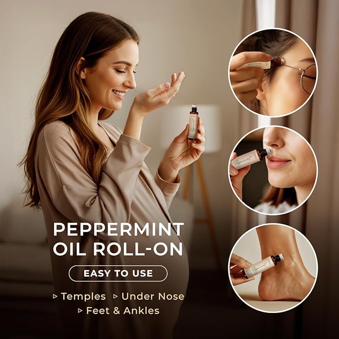 Gya Labs Peppermint Essential Oil Roll On - 0.34 Fl Oz - Travel Size Roller for Camping, Skin, Aromatherapy Relief, Convenience