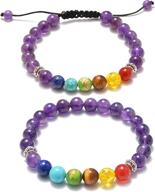 AD Beads 2Pcs His & Hers Distance Beads Bracelets Elastic Natural Stone Yoga Bracelet
