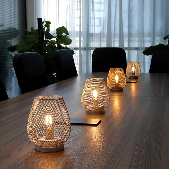 JHY DESIGN Set of 2 Metal Cage LED Lantern Battery Powered Cordless Accent Light with LED Great for Weddings Parties Patio Events for Indoors Outdoors(Silver)