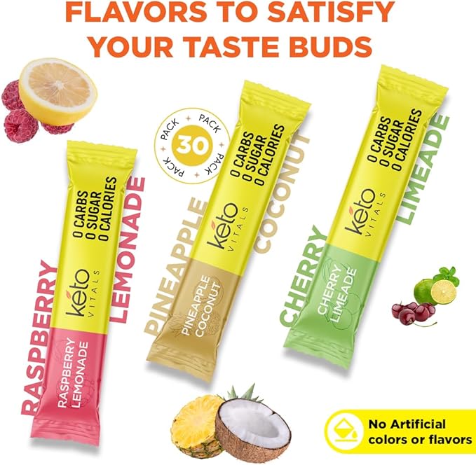 Keto Vitals Tropical Keto Electrolytes Powder No Sugar - Electrolytes with Potassium, Magnesium, Sodium, & Calcium - Sugar Free Electrolyte Powder Packets Drink Mix & Hydration Powder, 30 Servings