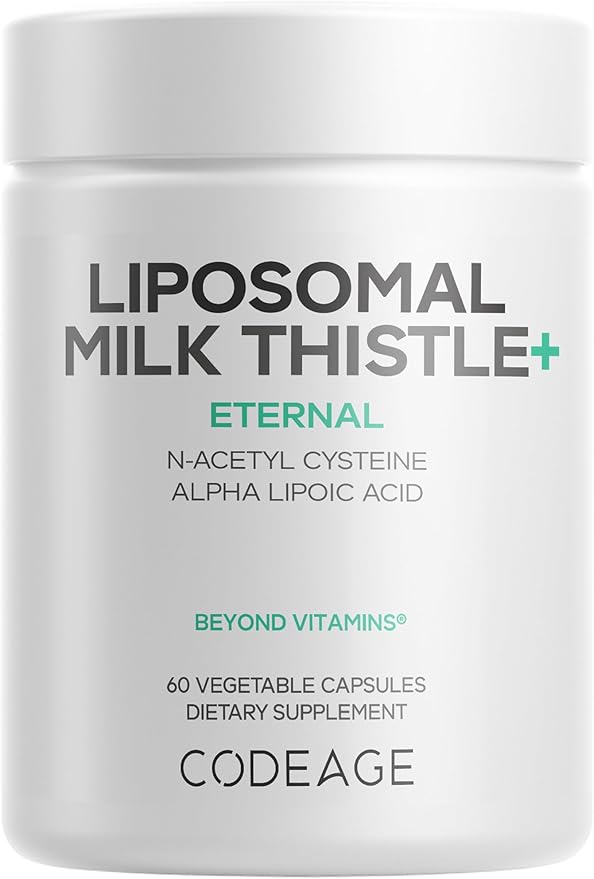 Codeage Liposomal Milk Thistle+ Supplement - Silymarin from Silybum Marianum, NAC, Artichoke Leaf, Dandelion Root, Alpha Lipoic Acid, BioPerine, Liposomal Delivery - Non-GMO - 60 Capsules