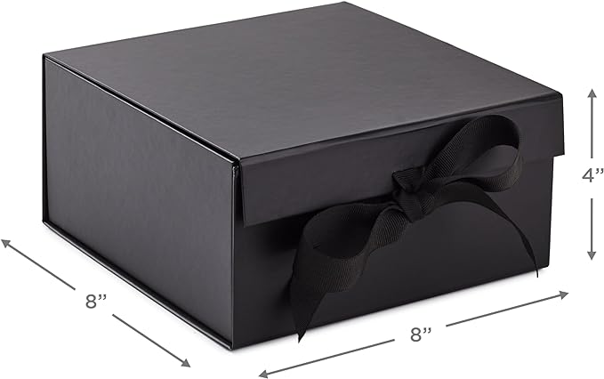 Hallmark Medium Gift Boxes with Bow and Shredded Paper Fill, Pack of 2 (Black 8 inch Box) for Weddings, Graduations, Birthdays, Father's Day, Groomsmen Gifts, All Occasion