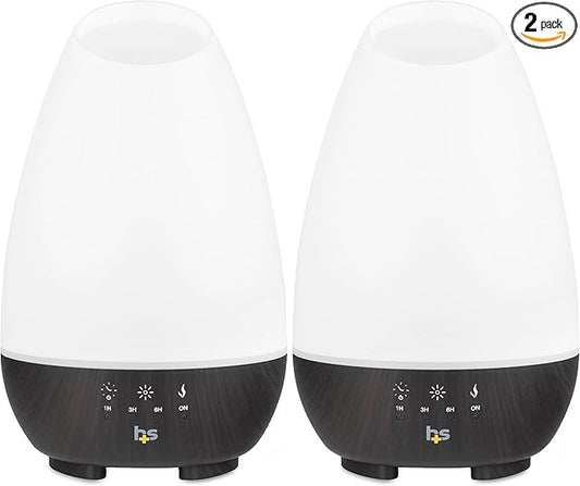 HealthSmart Essential Oil Diffuser, Cool Mist Humidifier and Aromatherapy Diffuser, FSA HSA Eligible with 500ML Tank for Large Rooms, Adjustable Timer, Mist Mode and 7 LED Light Colors, (Pack of 2)