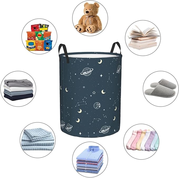 Laundry Basket Moon Space Collapsible Large Capacity, Dirty Clothes Basket Durable Lightweight Hamper With Handles Ideal For Clothes, Toys Home Organization