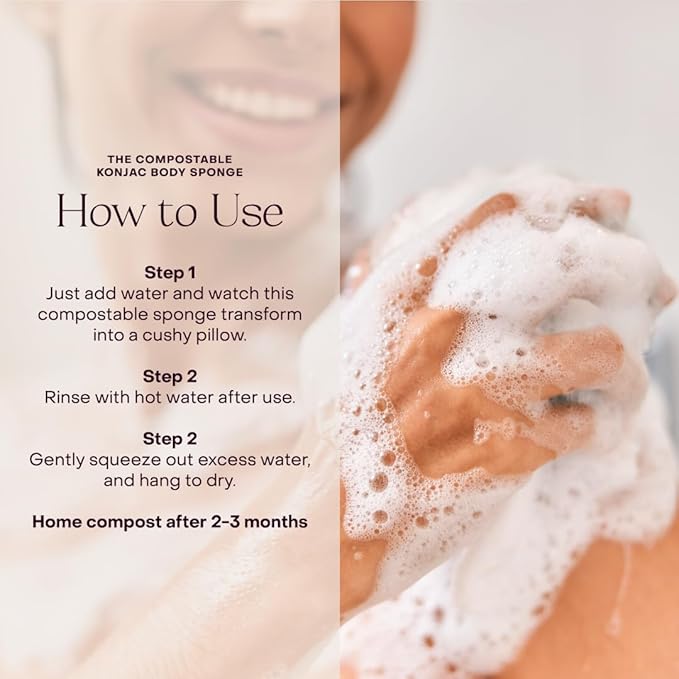 Everist The Compostable Konjac Sponge, 100% Natural Plant-Fiber Cleansing & Reusable Shower Sponge for Smoother Skin, Gentle Exfoliation, 1 Each