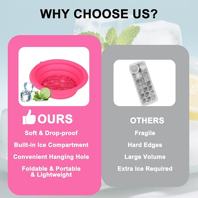 Face Bowl for Ice with Built-In Ice Tray – Collapsible Silicone Facial Ice Bath Bowl for Cold Plunge Therapy, Acne Relief & Skin Tightening – Rose Red Home, Camping & Travel Portable Spa Tool