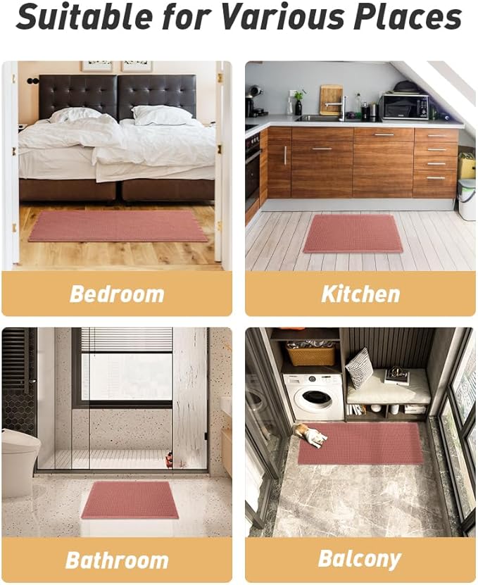 AMOAMI Upgraded Waffle Runner Rug Super Absorbent Non Slip Bath Mats for Bathroom Machine Washable Bathroom Runner Rug with Tassels, Ideal for Hallway Bedroom Laundry Room, Coral, 2'x 5'(24" x 60")