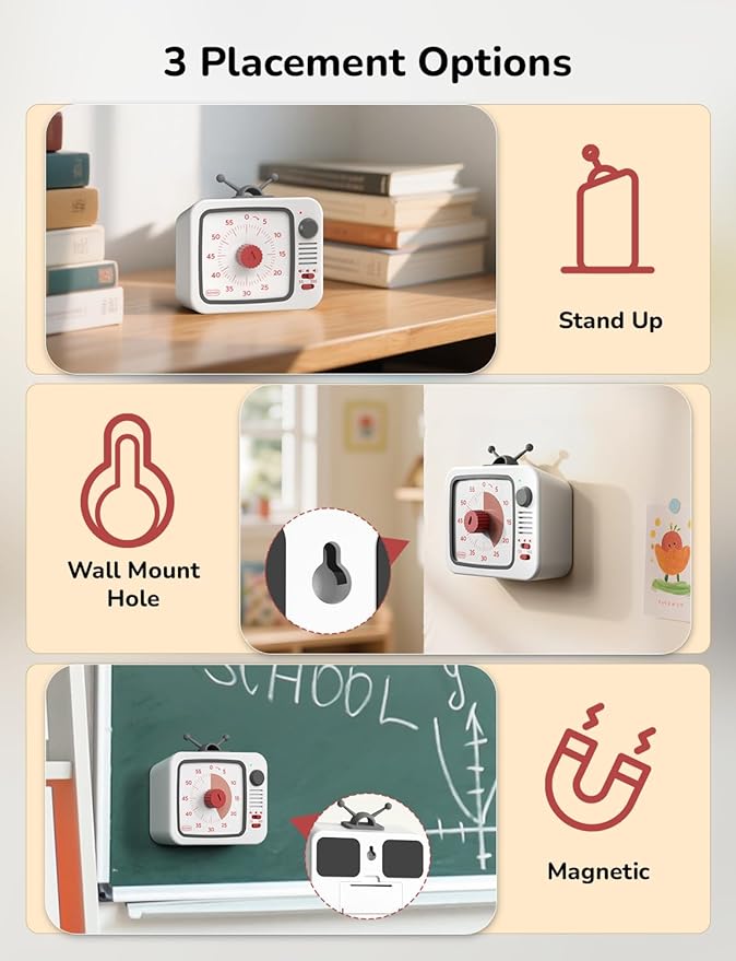 LIORQUE Visual Timer for Kids, 60-Minute Countdown Timers for Classroom Office Kitchen with Silent Operation, Kids Timer for Teaching with Cute Design
