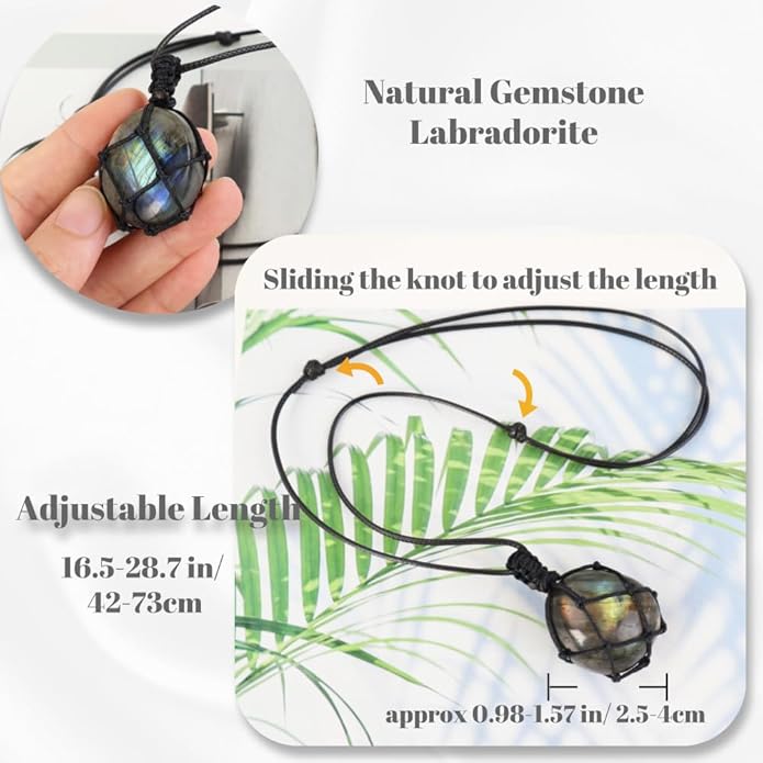 Handmade Natural Gemstone Crystal Pendant Necklace Stone Holder Necklace Cord Net Necklace with Adjustable Length for Women Men