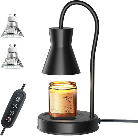 Candle Warmer Lamp with Timer and Dimmer, Vintage Electric Melter Candle with 2 Bulbs, Melter Scented Height Adjustable Compatible with Jar Candles, House Warming Gifts (Black)