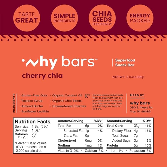 Why Bars, Protein Bars, Variety Pack, 2.04 Ounce Bars (Pack of 12 Protein Bars) - Protein Bar Superfood, Gluten Free, Non GMO, Organic, Vegan, Simple Ingredients