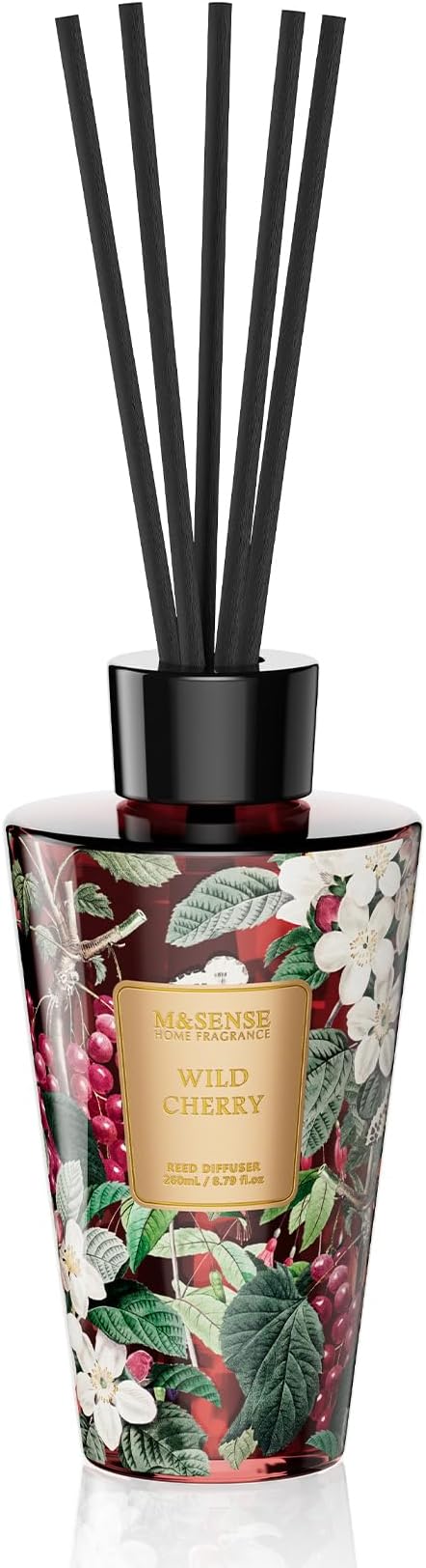 M&SENSE Wild Cherry Reed Diffuser Set - 8.79fl oz Home Fragrance Non-Toxic Natural Essential Oil Diffuser with Sticks, Air Freshner Gifts for Home Fragrance Decor
